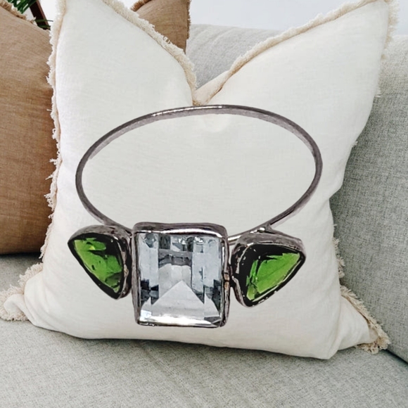 14K White Gold Ring with 2.55 CTW Aquamarine and Diopside Gemstones - Picture 4 of 8